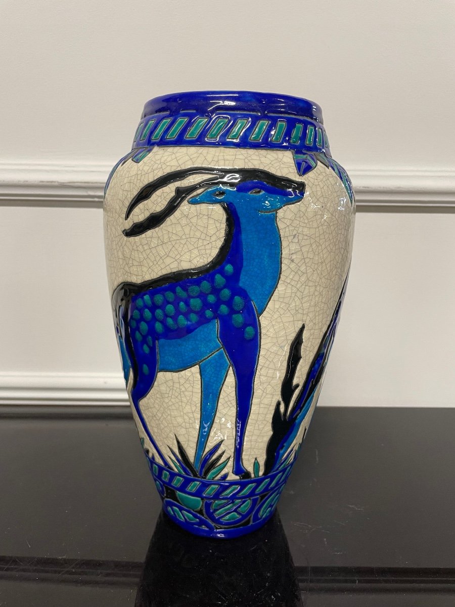 Charles Catteau - Boch La Louvière Vase With Deer Art Deco